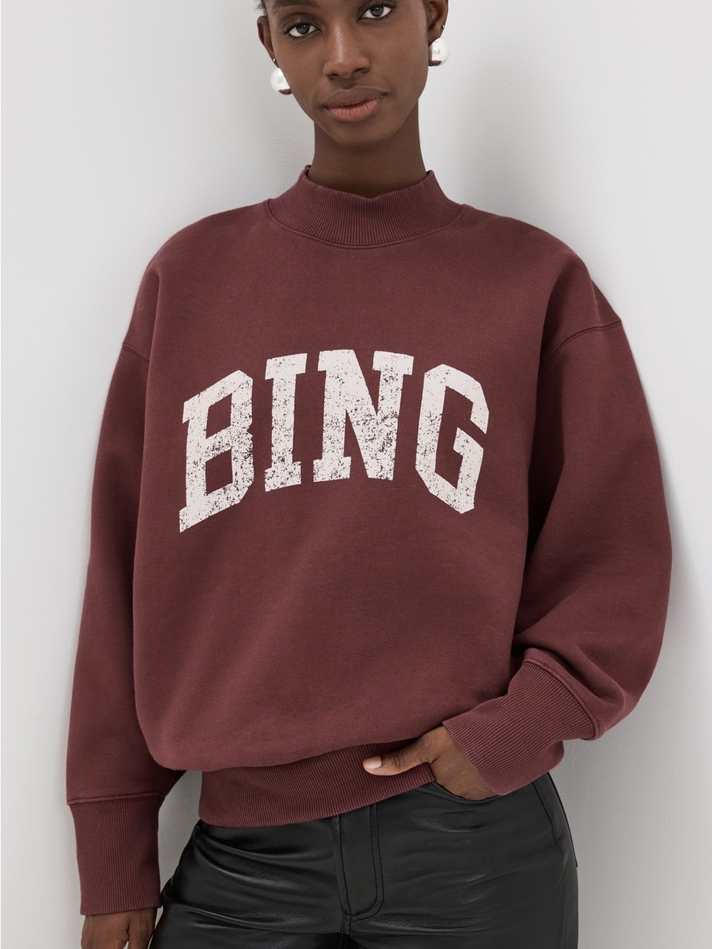 Anine Bing Maroon Crewneck Sweatshirt with White 'BING' Logo